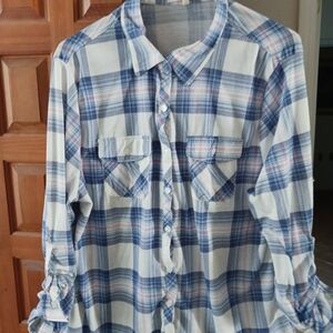Blue and White Plaid Shirt